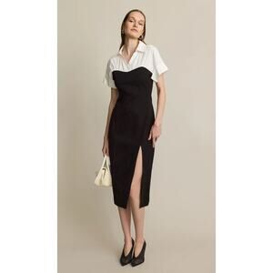 Toccin Collared Shirt Dress in Black and White